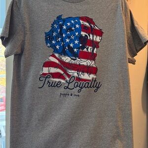 Puppie Love Gray Patriotic Lab Dog Tee